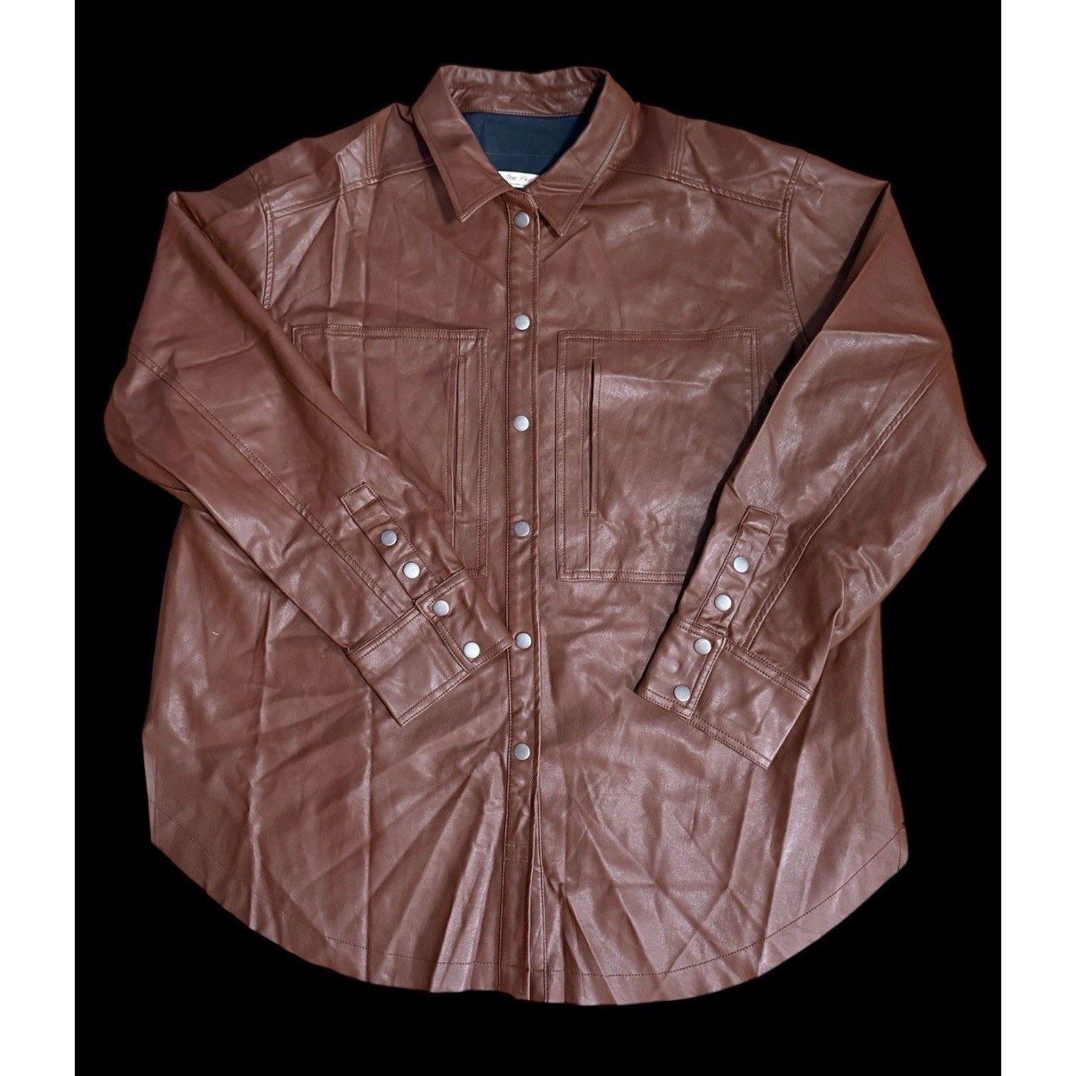 Free People We The People Brown Vegan Leather Oversized Shacket Xl Nwot